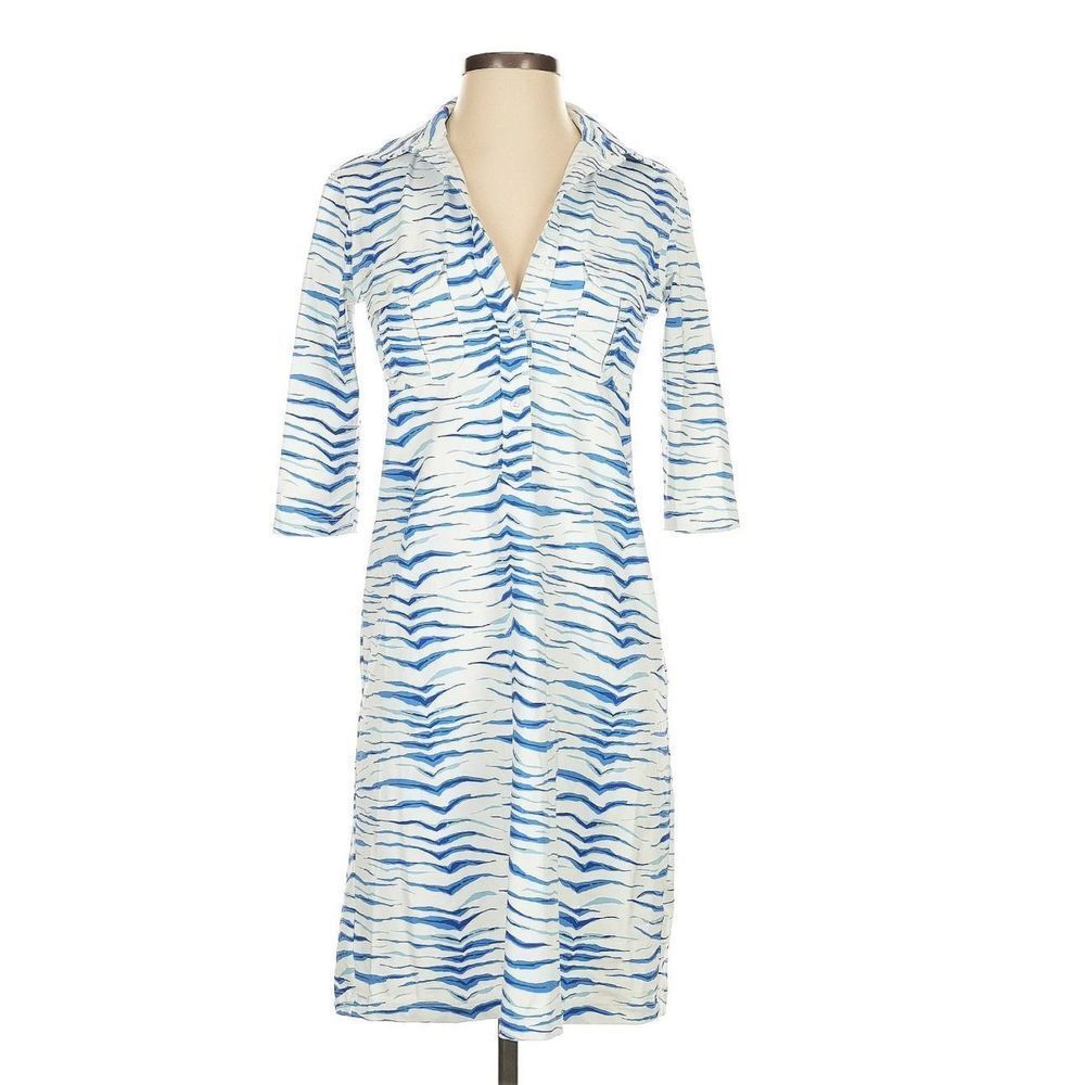 Persifor Womens Zebra Print Short Sleeve T-Shirt Dress Horizon Blue Size Medium